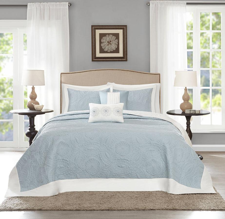 Olliix.com Comforters & Blankets - Ashbury Queen 5 Piece Reversible Bedspread Set Blue