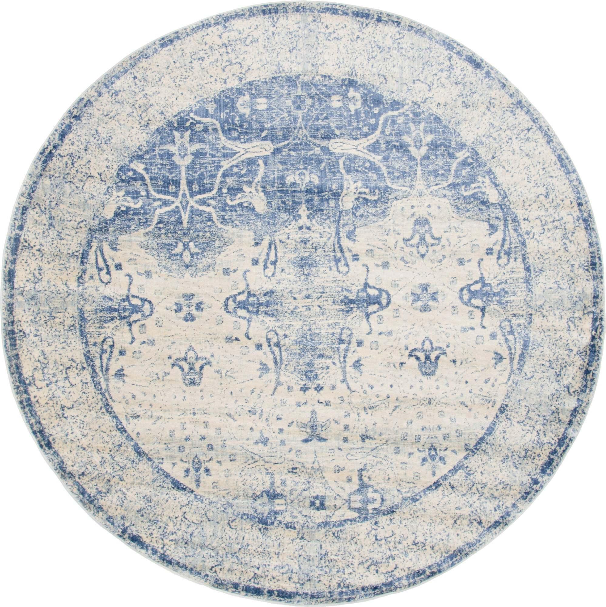 Unique Loom Indoor Rugs - Asheville 8' x 8' Round Rug Navy Blue