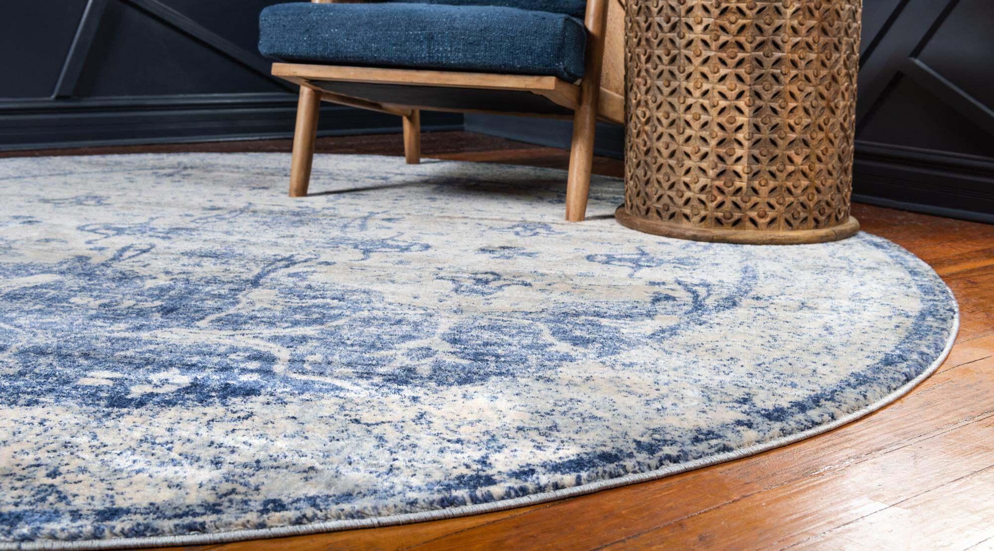 Unique Loom Indoor Rugs - Asheville 8' x 8' Round Rug Navy Blue