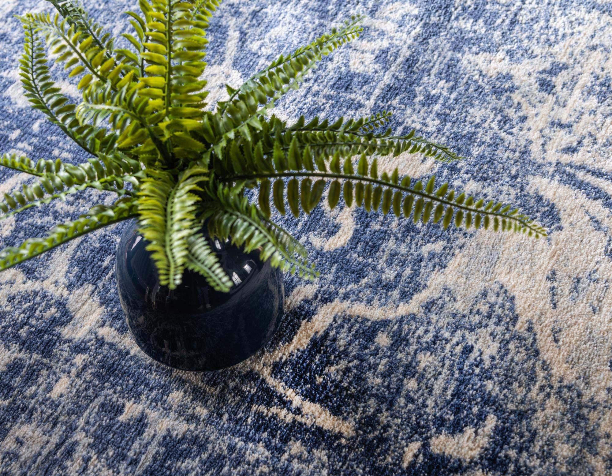 Unique Loom Indoor Rugs - Asheville 8' x 8' Round Rug Navy Blue