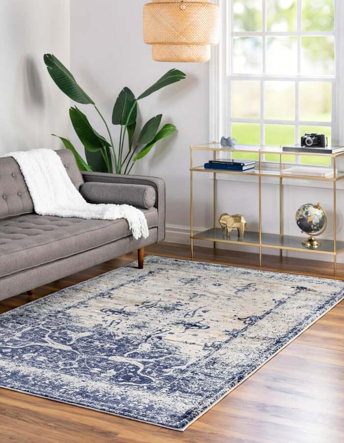 Unique Loom Indoor Rugs - Asheville Coastal 9x12 Rectangular Rug Navy Blue