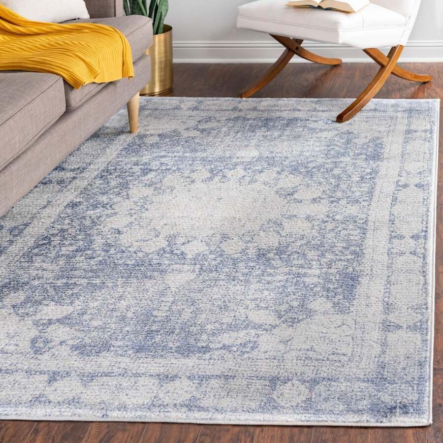 Unique Loom Indoor Rugs - Asheville Farmhouse 9x12 Rectangular Rug Navy Blue