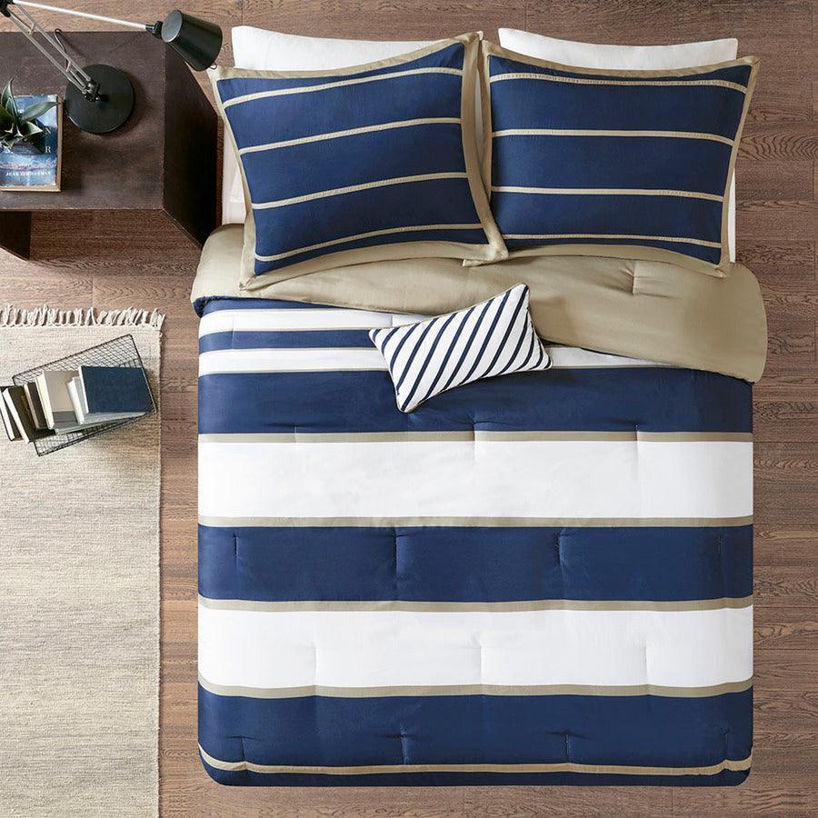 Olliix.com Comforters & Blankets - Ashton 26 " W Comforter Set Navy Full/Queen