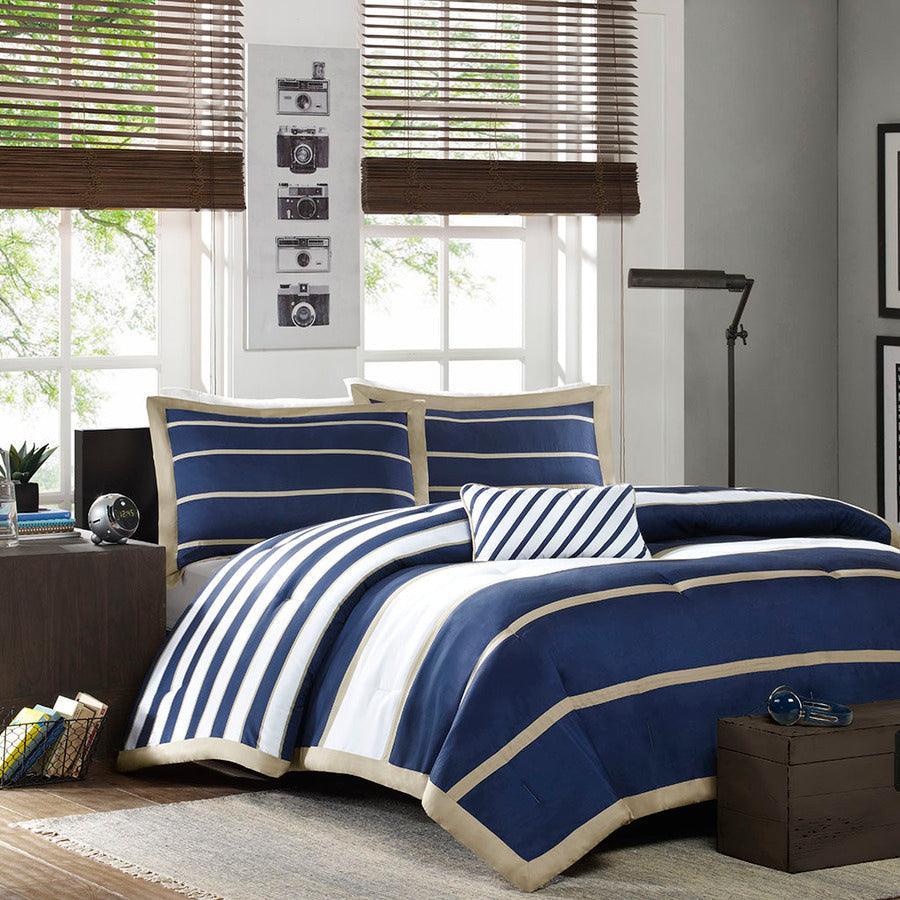 Olliix.com Comforters & Blankets - Ashton Comforter Set Navy King/Cal King