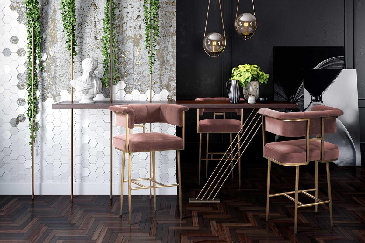 Tov Furniture Barstools - Astrid Blush Velvet Bar Stool