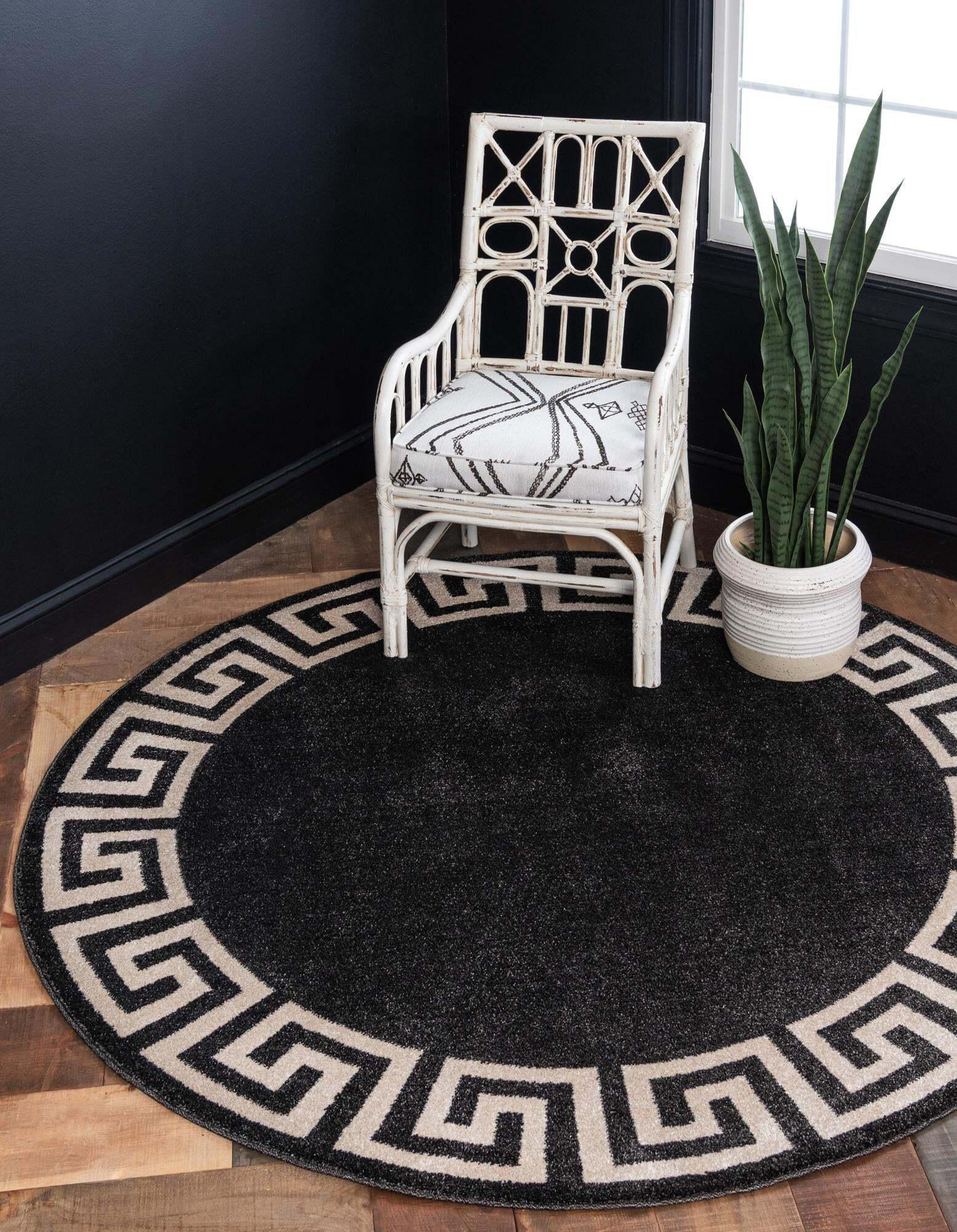Unique Loom Indoor Rugs - Athens 6' x 6' Round Rug Charcoal