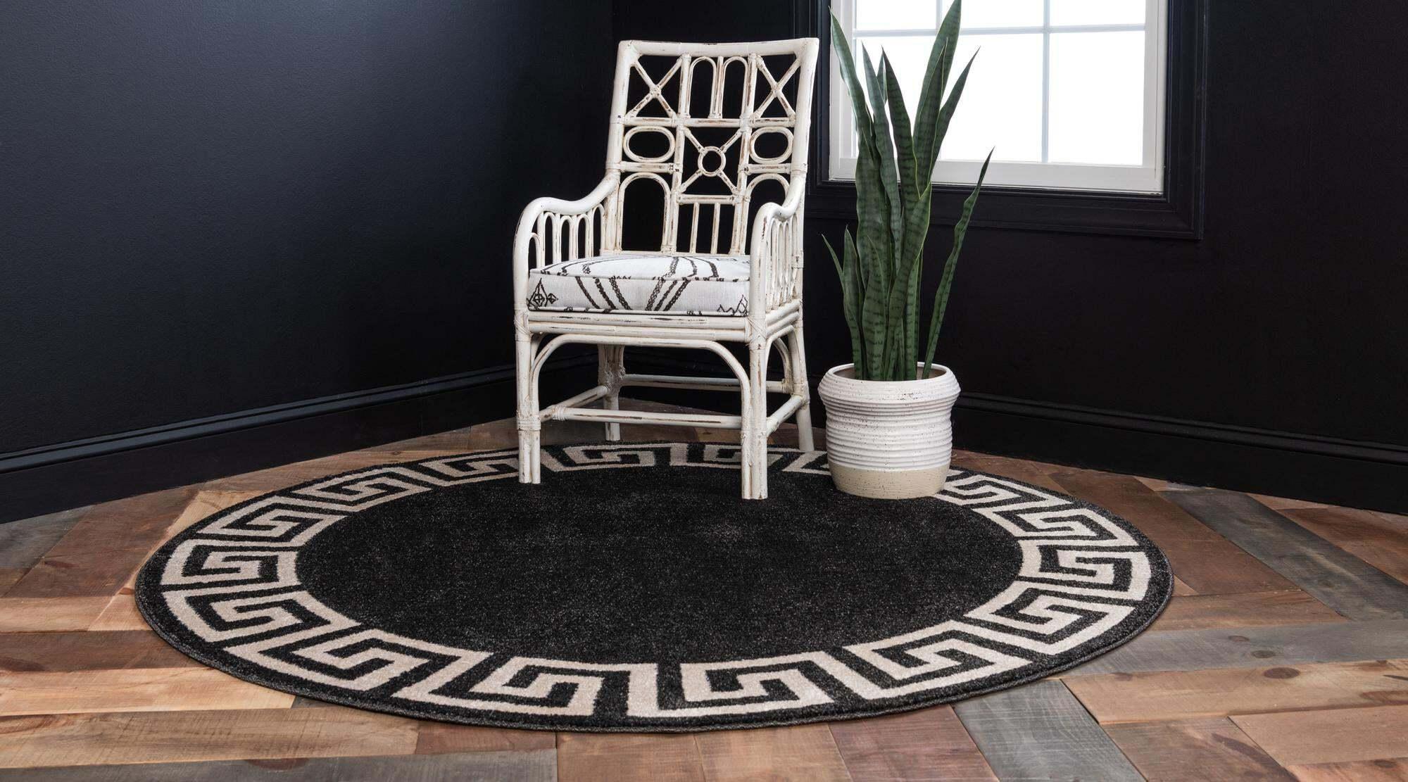 Unique Loom Indoor Rugs - Athens 6' x 6' Round Rug Charcoal