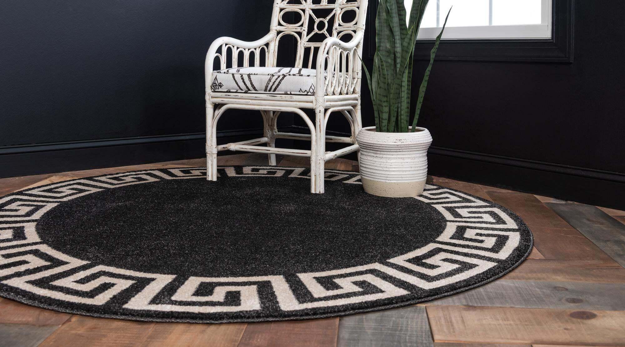 Unique Loom Indoor Rugs - Athens 6' x 6' Round Rug Charcoal