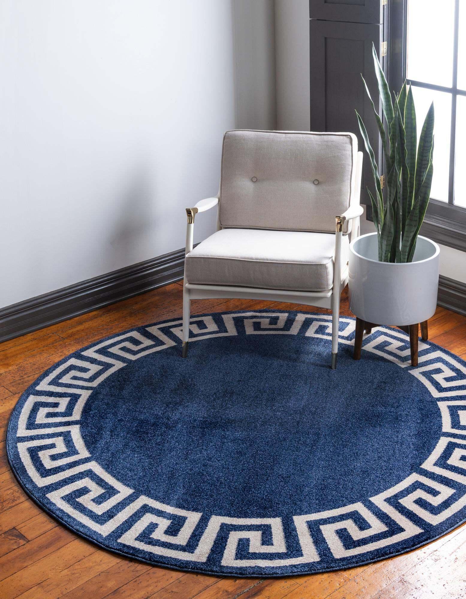 Unique Loom Indoor Rugs - Athens 6' x 6' Round Rug Navy Blue