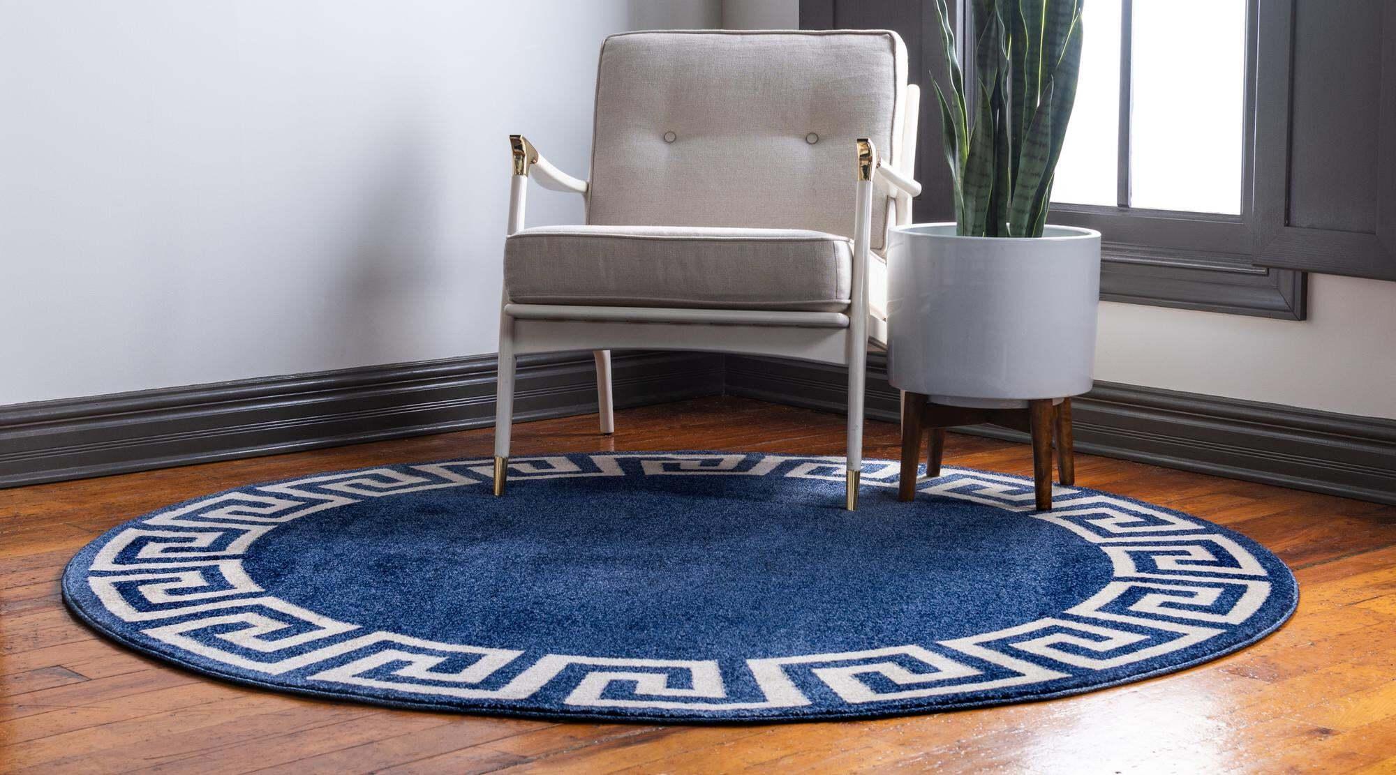 Unique Loom Indoor Rugs - Athens 6' x 6' Round Rug Navy Blue