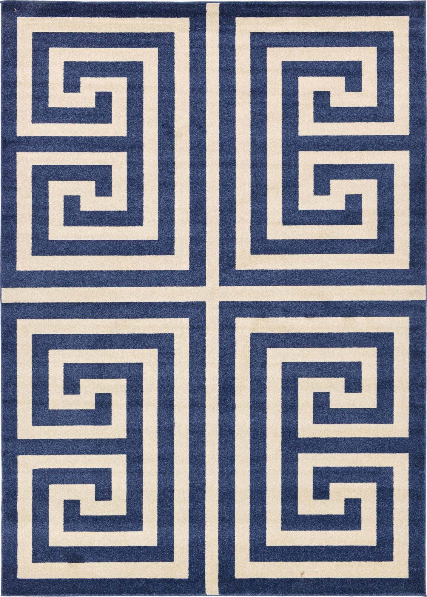 Unique Loom Indoor Rugs - Athens 7' x 10' Rectangle Rug Navy Blue & Beige