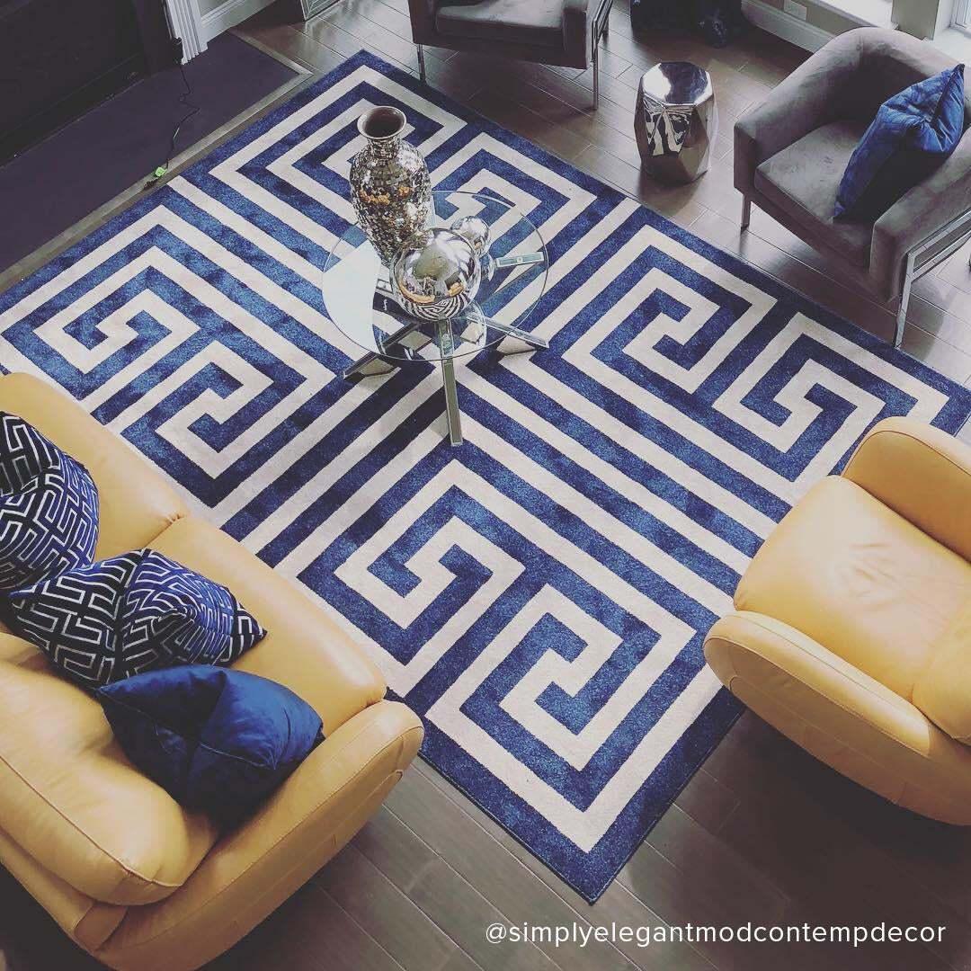 Unique Loom Indoor Rugs - Athens 7' x 10' Rectangle Rug Navy Blue & Beige