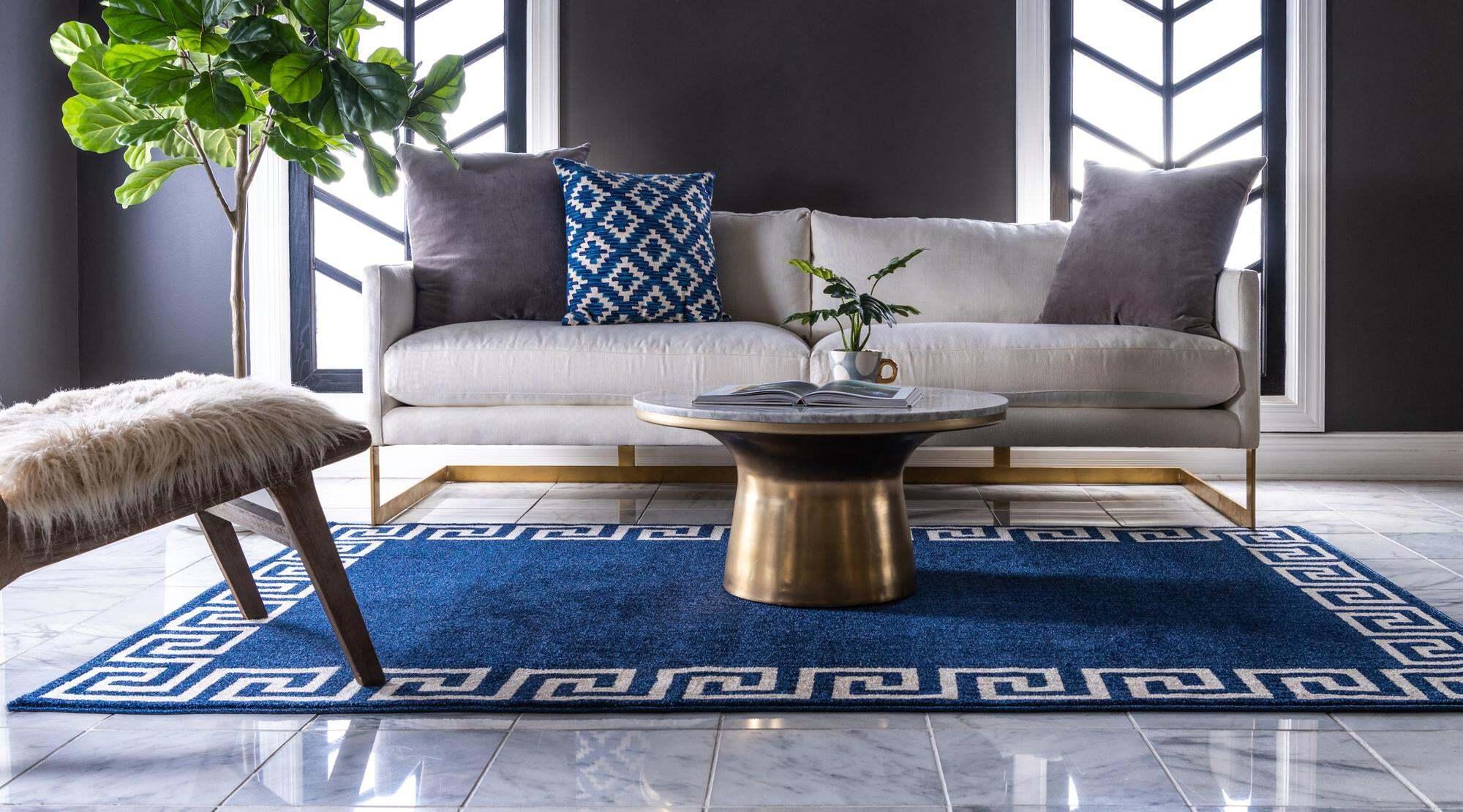 Unique Loom Indoor Rugs - Athens 7' x 10' Rectangle Rug Navy Blue
