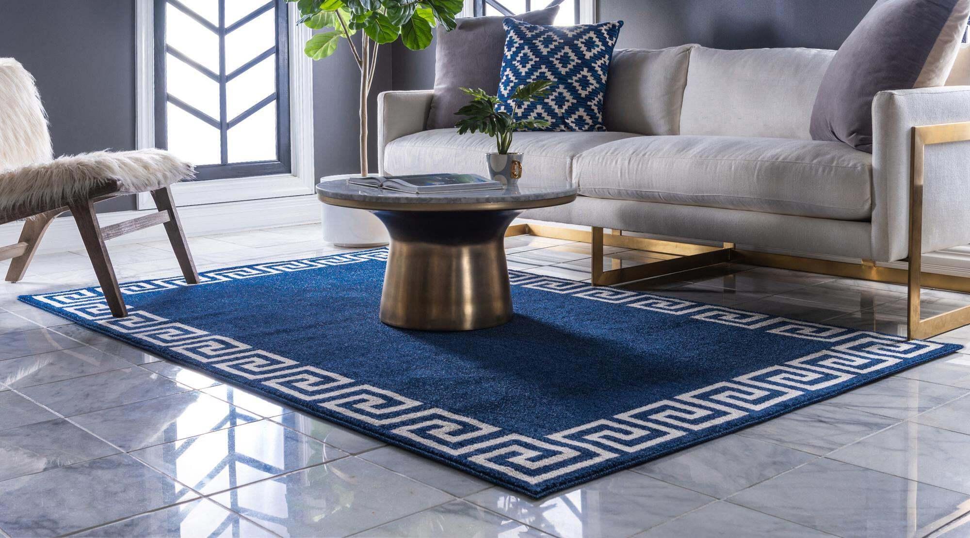 Unique Loom Indoor Rugs - Athens 7' x 10' Rectangle Rug Navy Blue