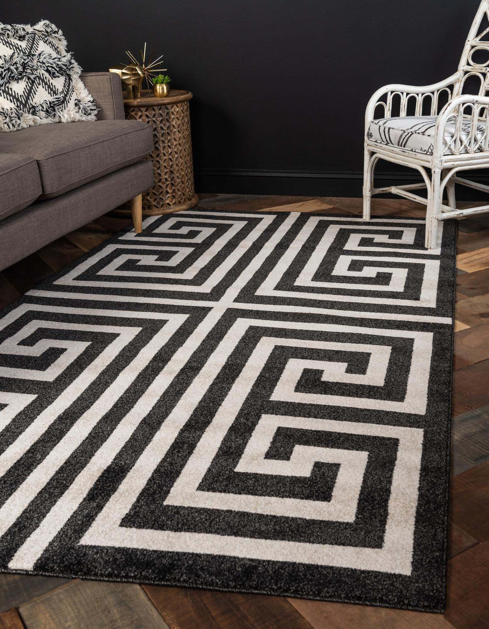 Unique Loom Indoor Rugs - Athens Geometric 7x10 Rug Black & Beige