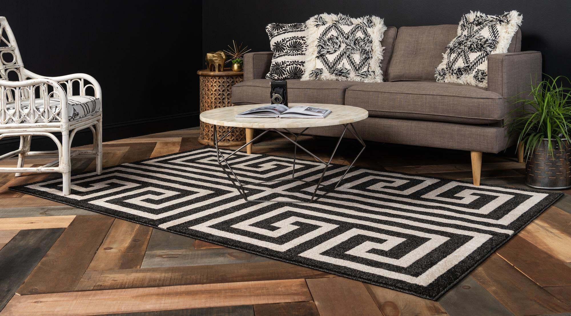 Unique Loom Indoor Rugs - Athens Geometric 7x10 Rug Black & Beige