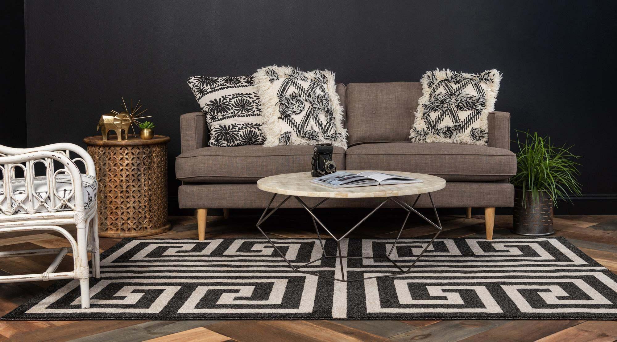 Unique Loom Indoor Rugs - Athens Geometric 7x10 Rug Black & Beige
