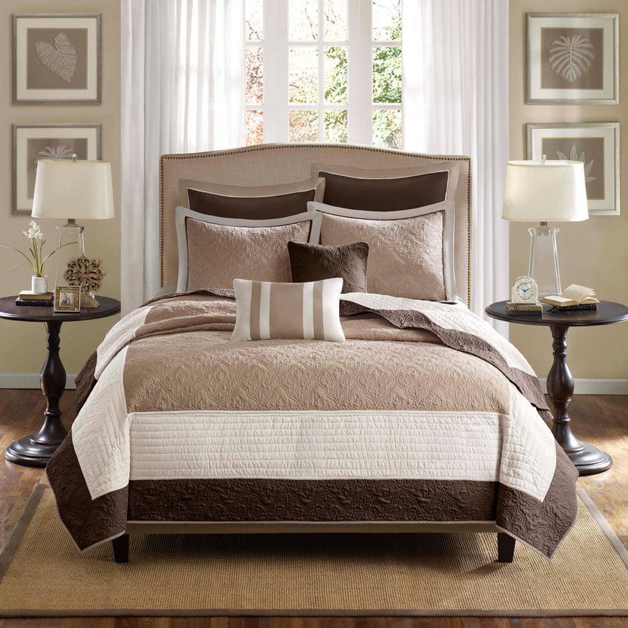 Olliix.com Comforters & Blankets - Attingham Full/Queen 7 Piece Reversible Coverlet Set Beige