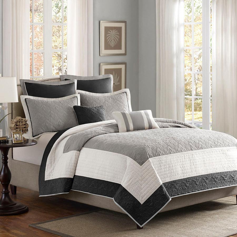 Olliix.com Comforters & Blankets - Attingham King/California King 7 Piece Reversible Coverlet Set Black