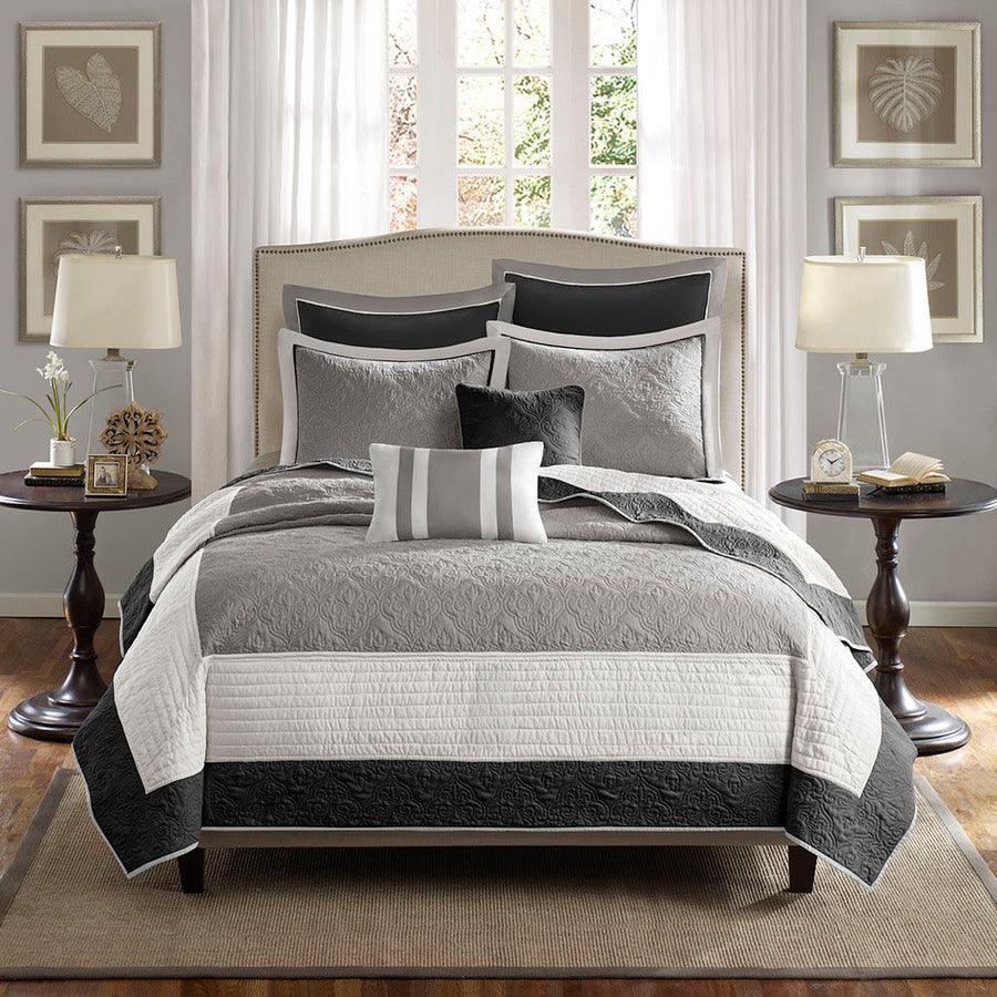 Olliix.com Comforters & Blankets - Attingham King/California King 7 Piece Reversible Coverlet Set Black