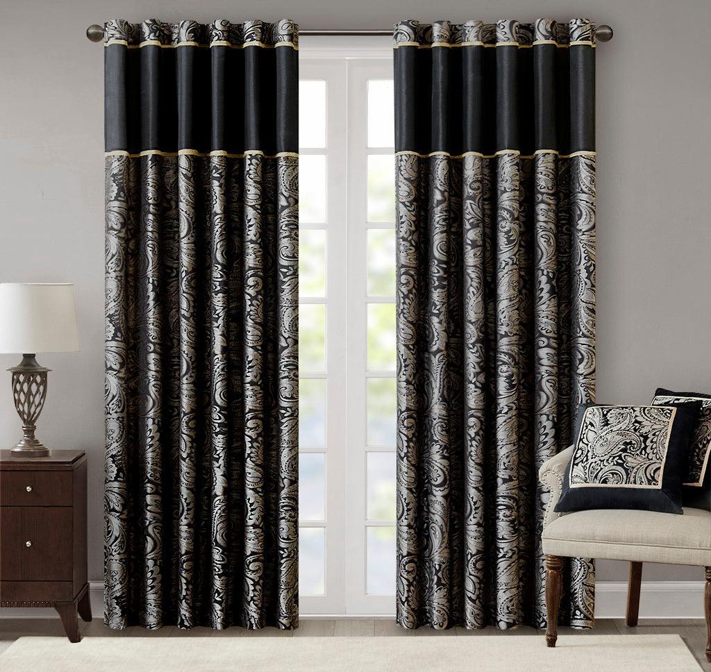 Olliix.com Curtains - Aubrey 108" Jacquard Panel Pair Black
