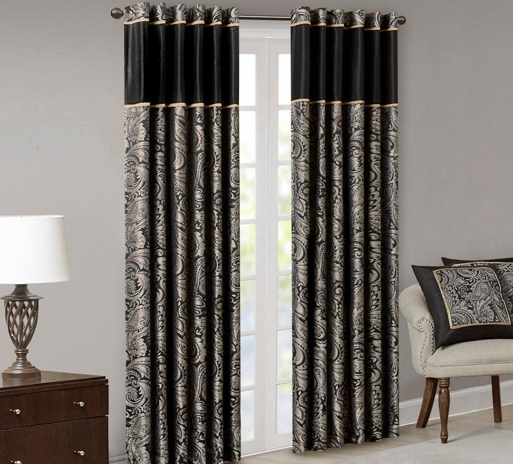 Olliix.com Curtains - Aubrey 108" Jacquard Panel Pair Black