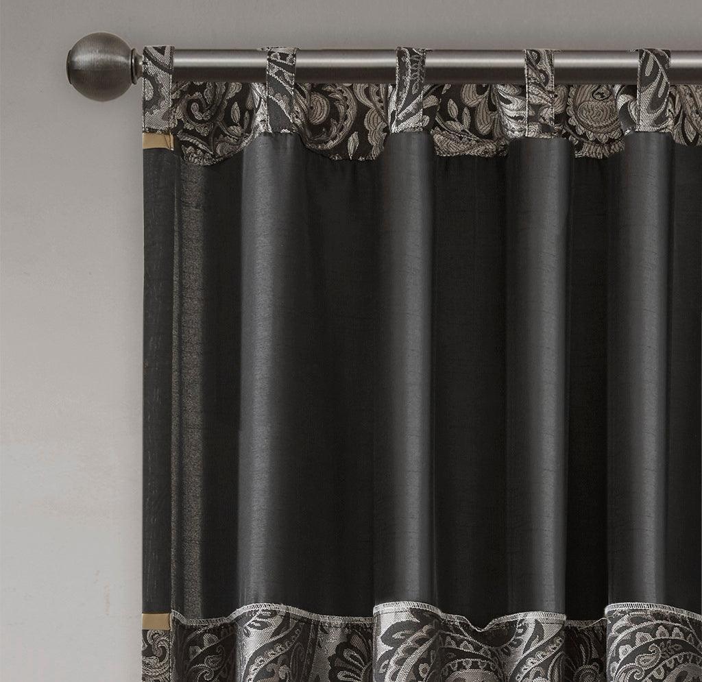 Olliix.com Curtains - Aubrey 108" Jacquard Panel Pair Black
