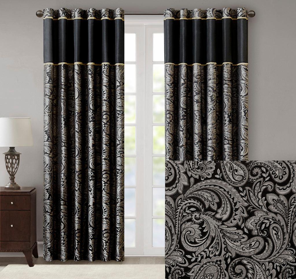 Olliix.com Curtains - Aubrey 108" Jacquard Panel Pair Black
