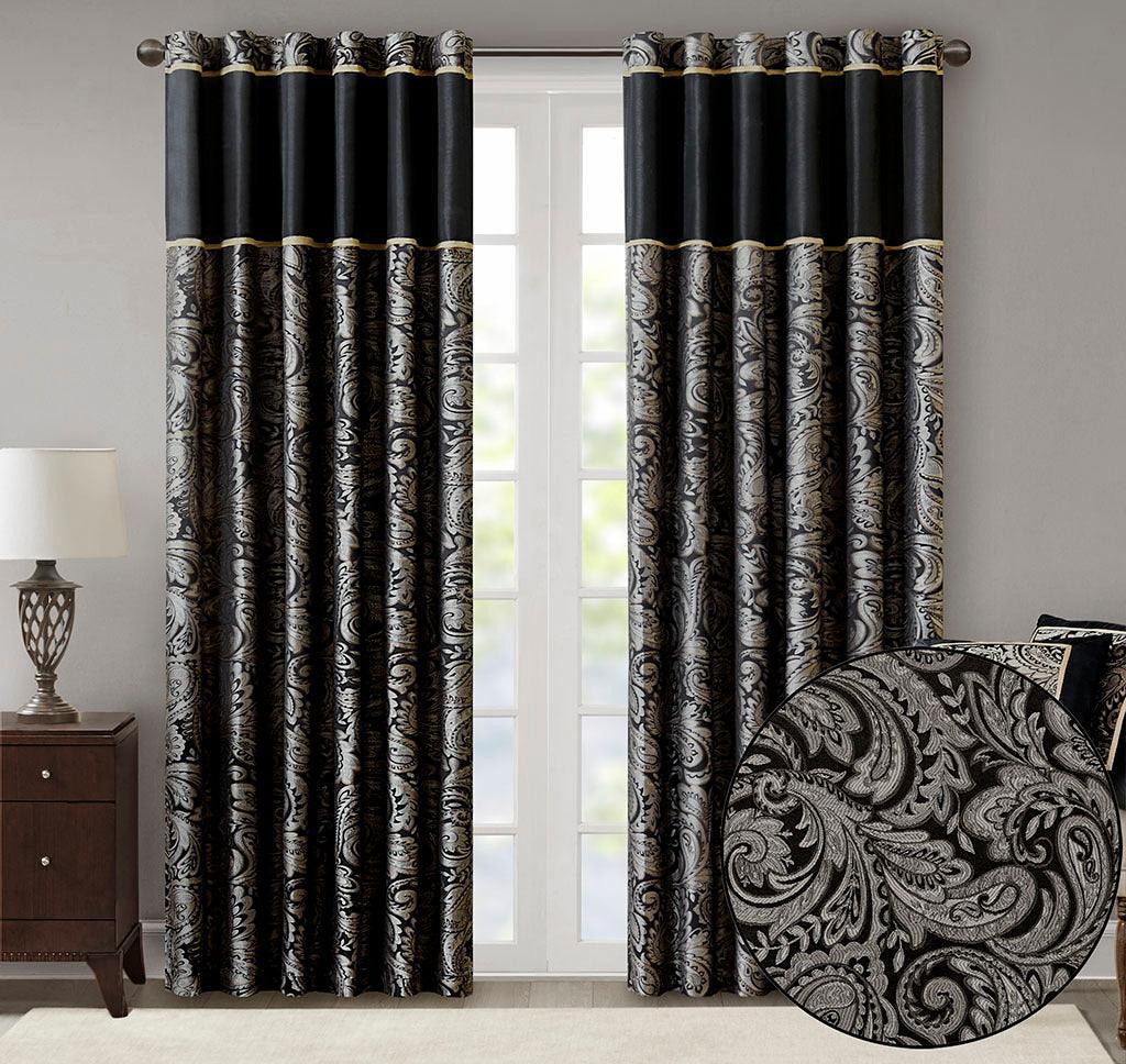 Olliix.com Curtains - Aubrey 108" Jacquard Panel Pair Black