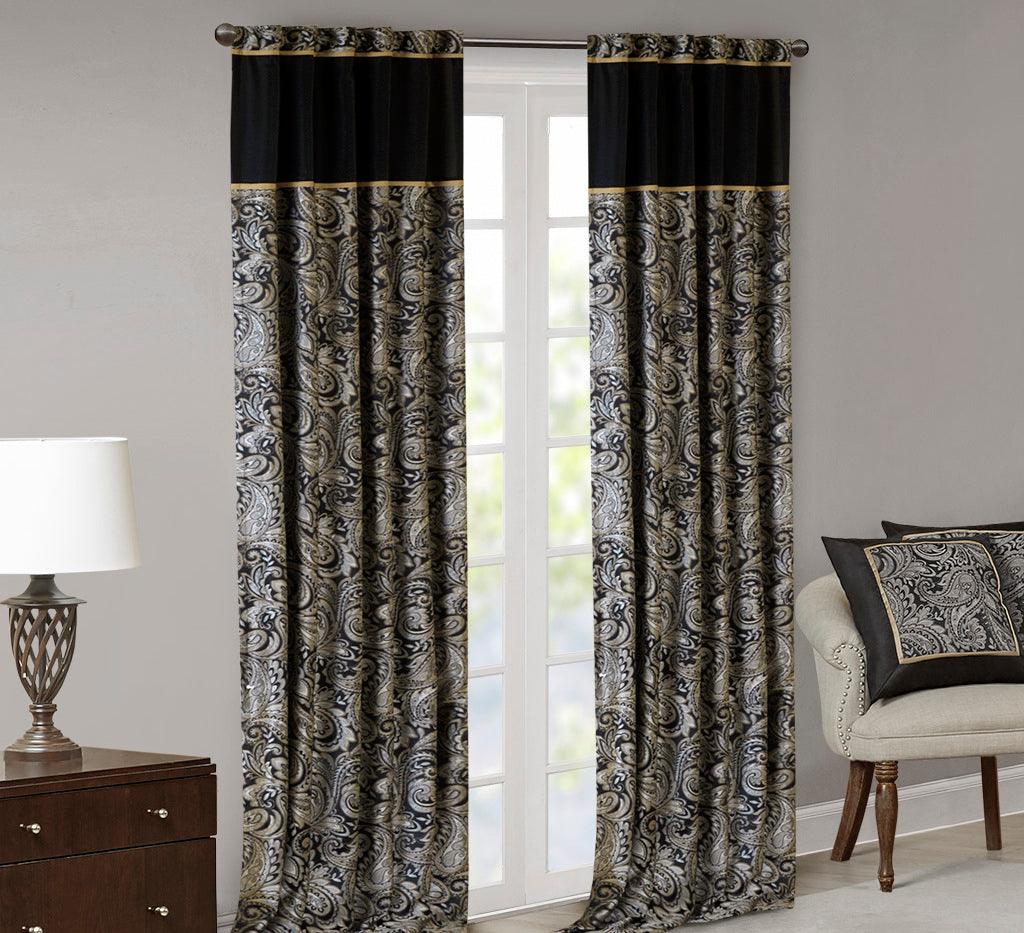 Olliix.com Curtains - Aubrey 108" Jacquard Panel Pair Black