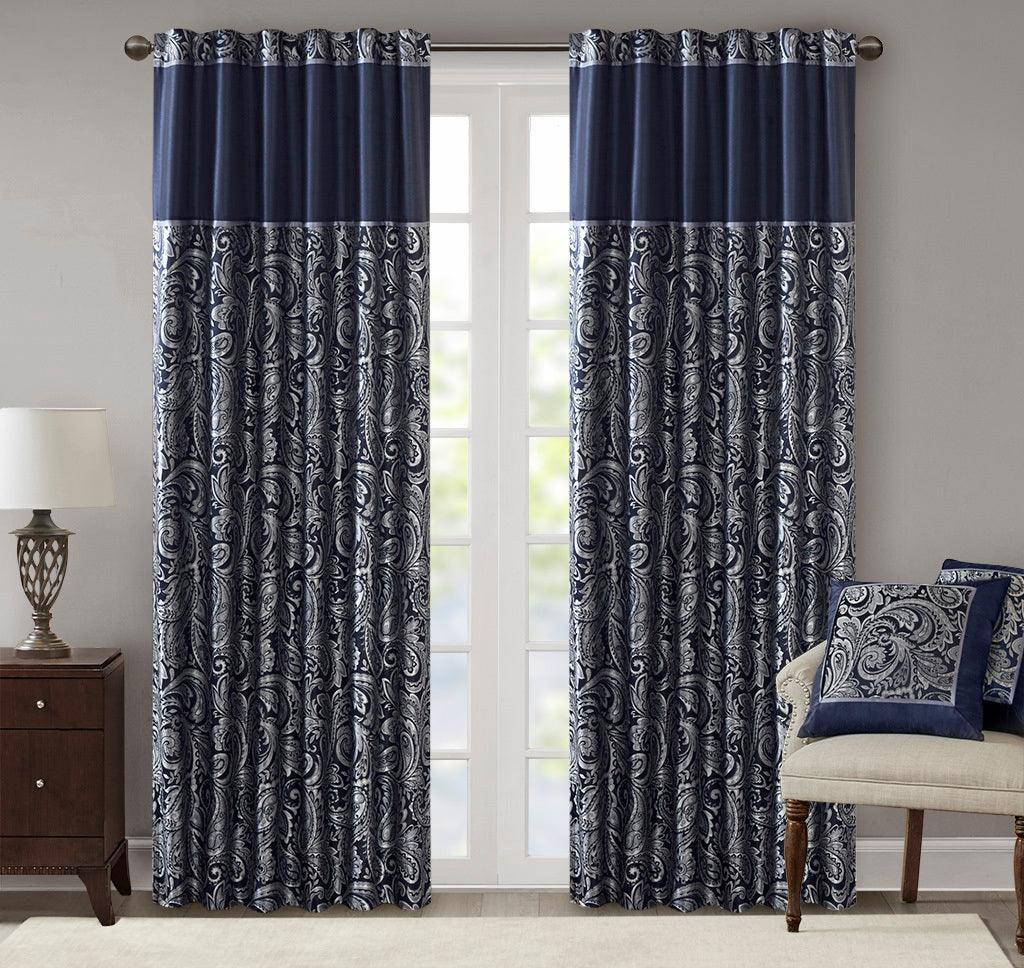 Olliix.com Curtains - Aubrey 84 H Jacquard Panel Pair Navy