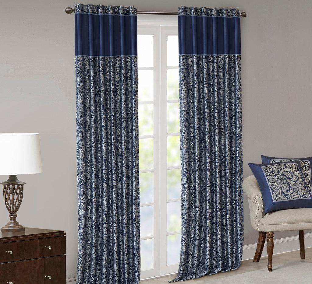 Olliix.com Curtains - Aubrey 84 H Jacquard Panel Pair Navy