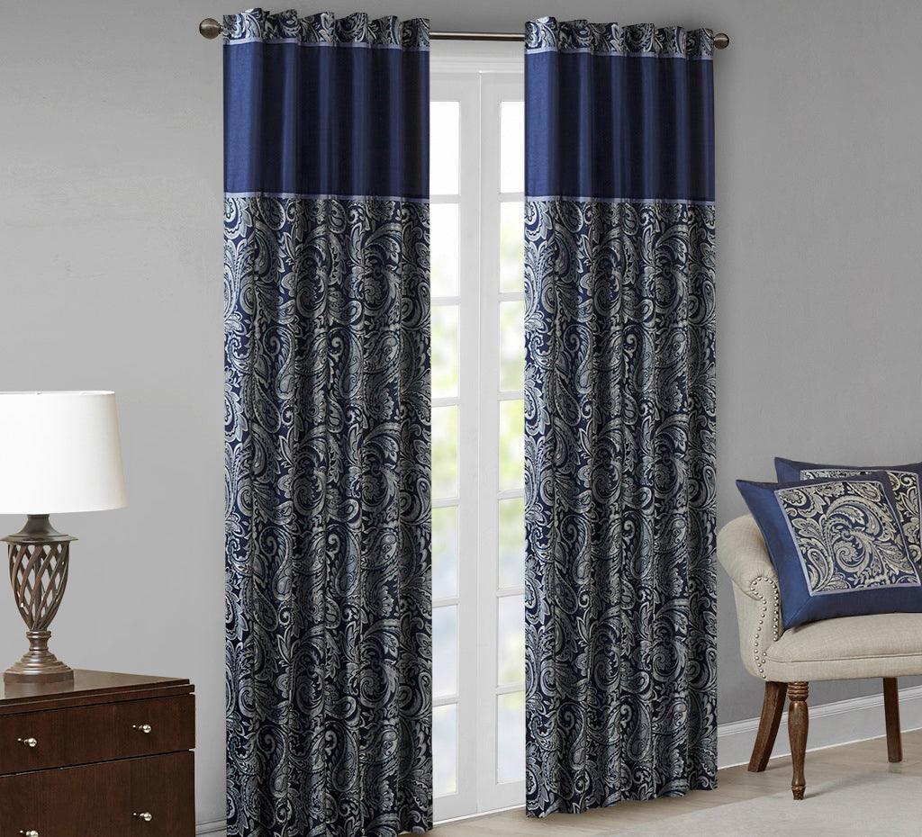 Olliix.com Curtains - Aubrey 84 H Jacquard Panel Pair Navy
