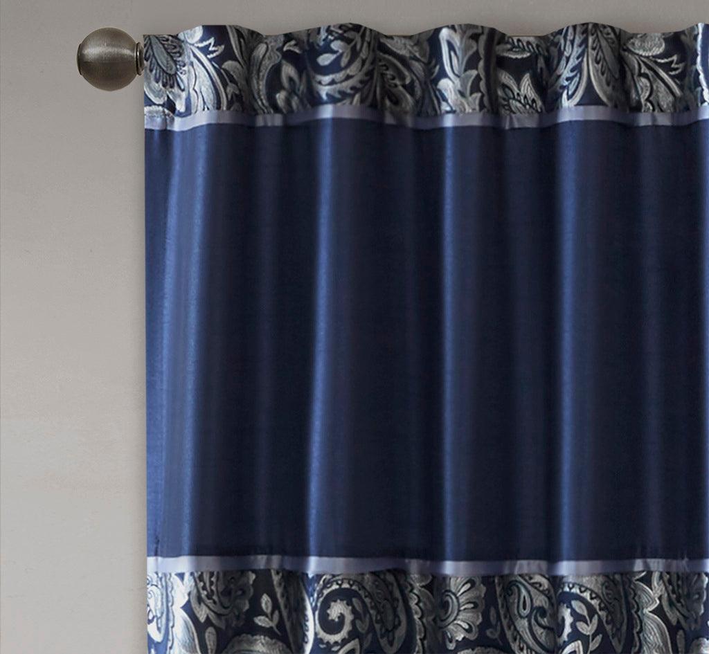 Olliix.com Curtains - Aubrey 84 H Jacquard Panel Pair Navy