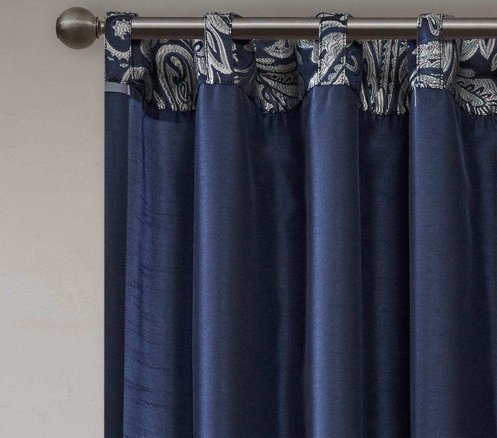 Olliix.com Curtains - Aubrey 84 H Jacquard Panel Pair Navy