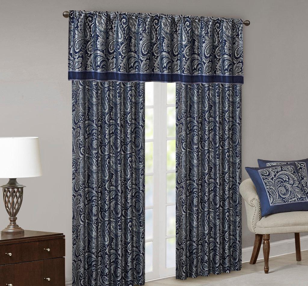 Olliix.com Curtains - Aubrey 84 H Jacquard Panel Pair Navy