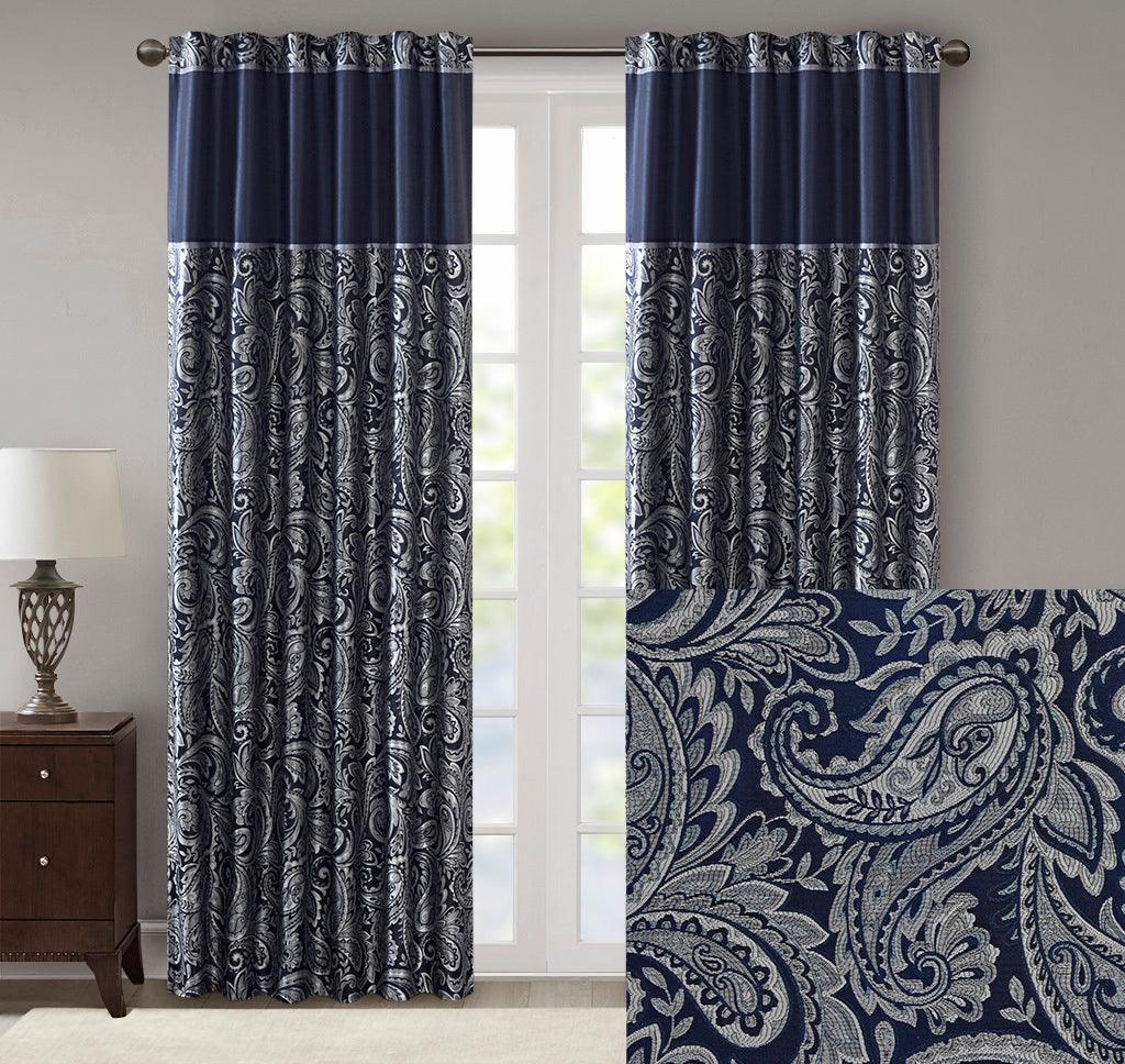 Olliix.com Curtains - Aubrey 84 H Jacquard Panel Pair Navy