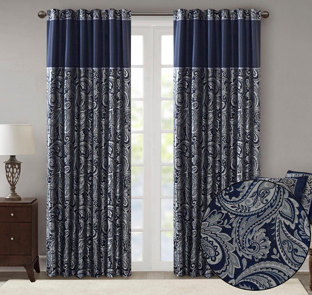 Olliix.com Curtains - Aubrey 84 H Jacquard Panel Pair Navy