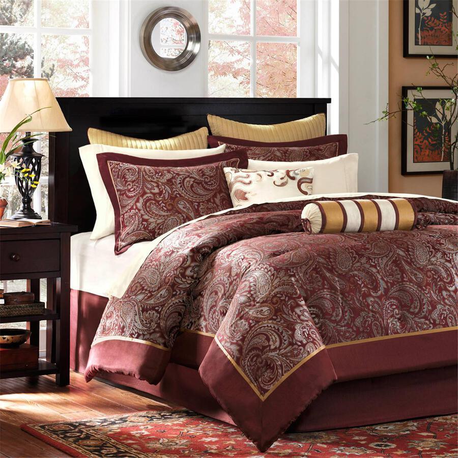Olliix.com Comforters & Blankets - Aubrey Casual| 12 Piece Complete King Bed Set Red
