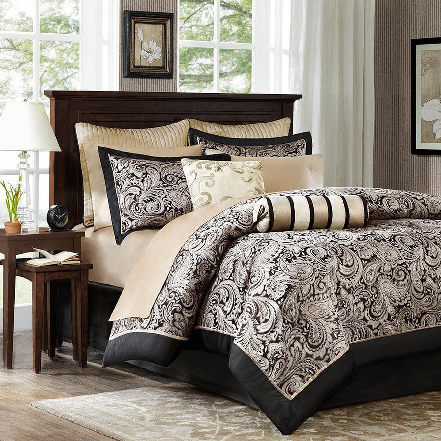 Olliix.com Comforters & Blankets - Aubrey Coastal 12 Piece Complete Bed Set Black Full