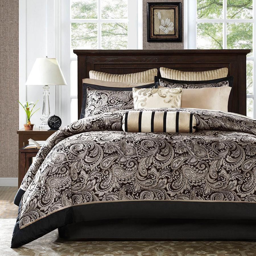 Olliix.com Comforters & Blankets - Aubrey Coastal 12 Piece Complete Bed Set Black Full