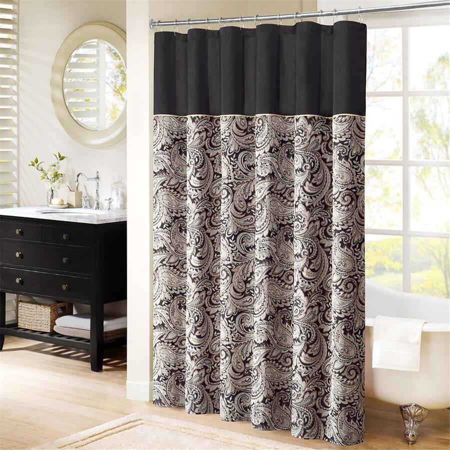 Olliix.com Shower Curtains - Aubrey Jacquard Shower Curtain Black