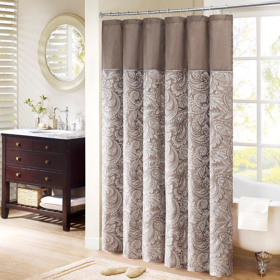 Olliix.com Shower Curtains - Aubrey Jacquard Shower Curtain Blue & Brown