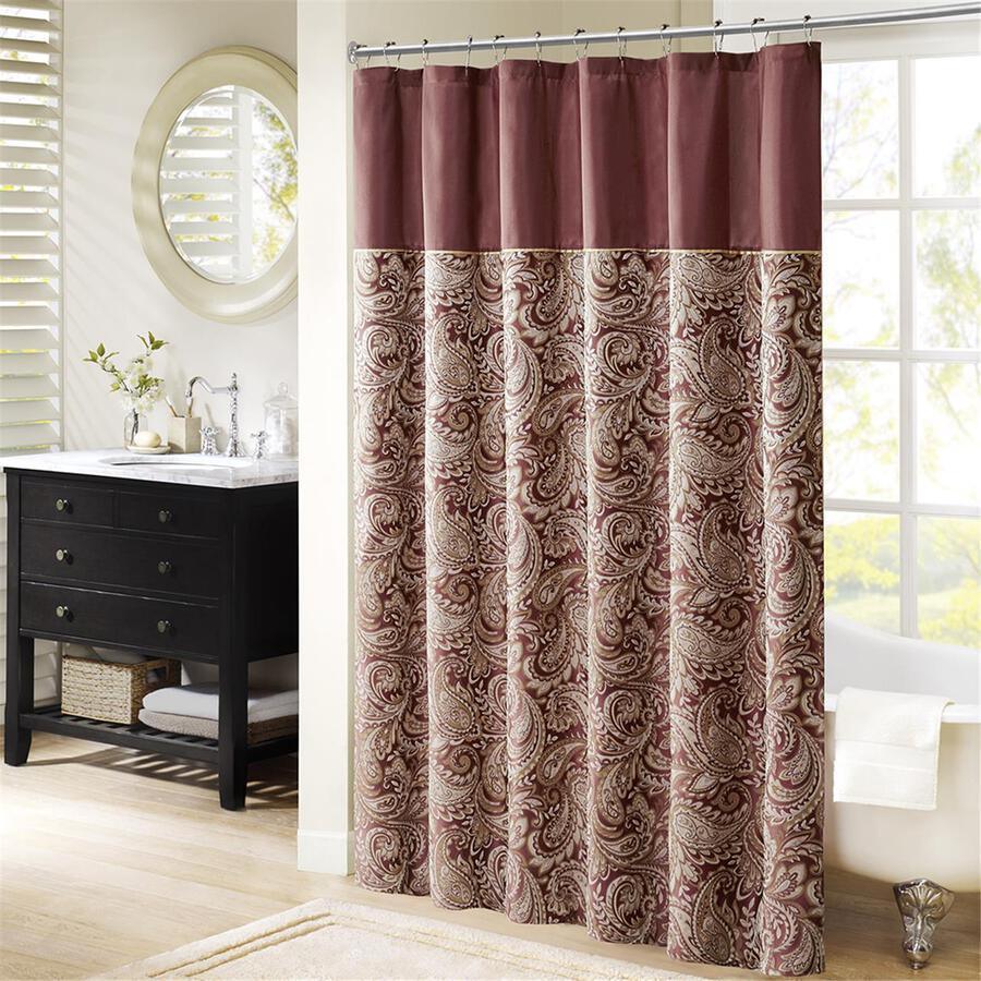 Olliix.com Shower Curtains - Aubrey Jacquard Shower Curtain Burgundy