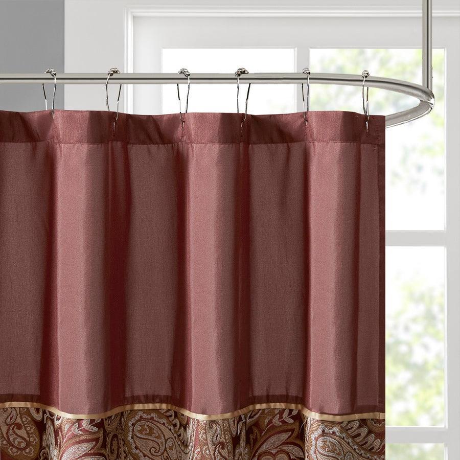 Olliix.com Shower Curtains - Aubrey Jacquard Shower Curtain Burgundy