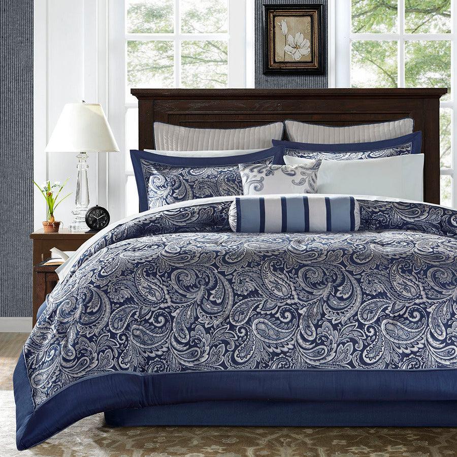 Olliix.com Comforters & Blankets - Aubrey Queen 12 Piece Traditional Complete Bed Set Navy