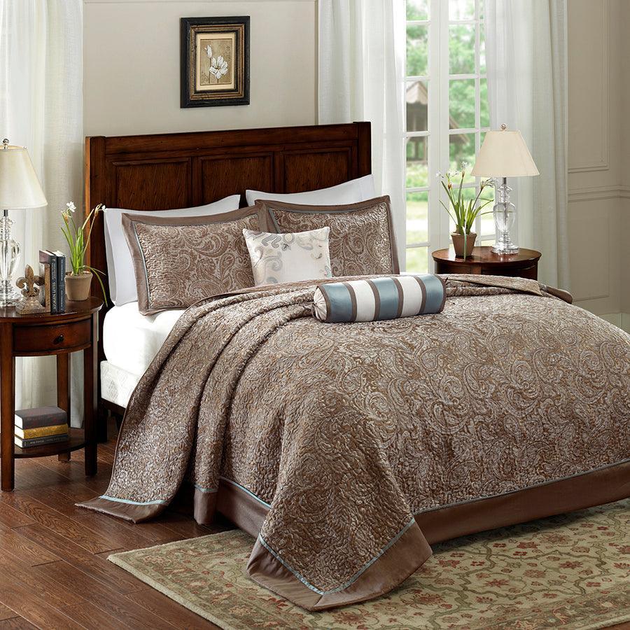 Olliix.com Comforters & Blankets - Aubrey Queen 5 Piece Reversible Jacquard Bedspread Set Blue