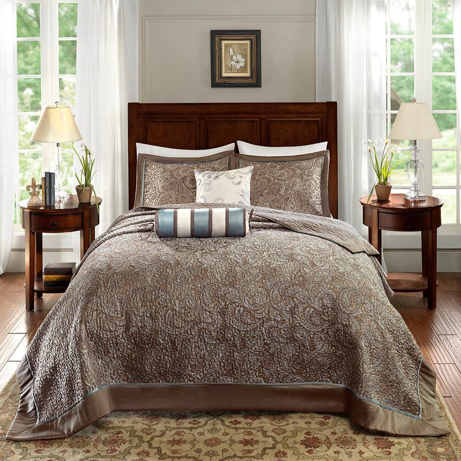 Olliix.com Comforters & Blankets - Aubrey Queen 5 Piece Reversible Jacquard Bedspread Set Blue