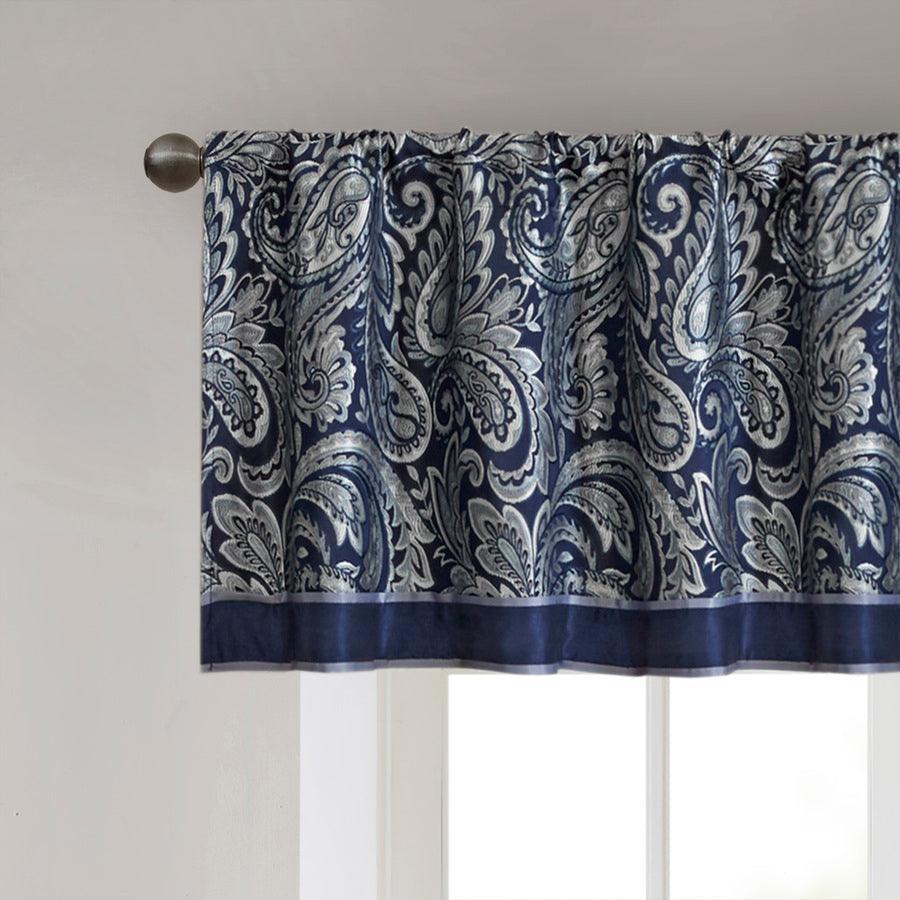 Olliix.com Curtains - Aubrey Traditional Jacquard Window Valance 50"W x 18"L Navy