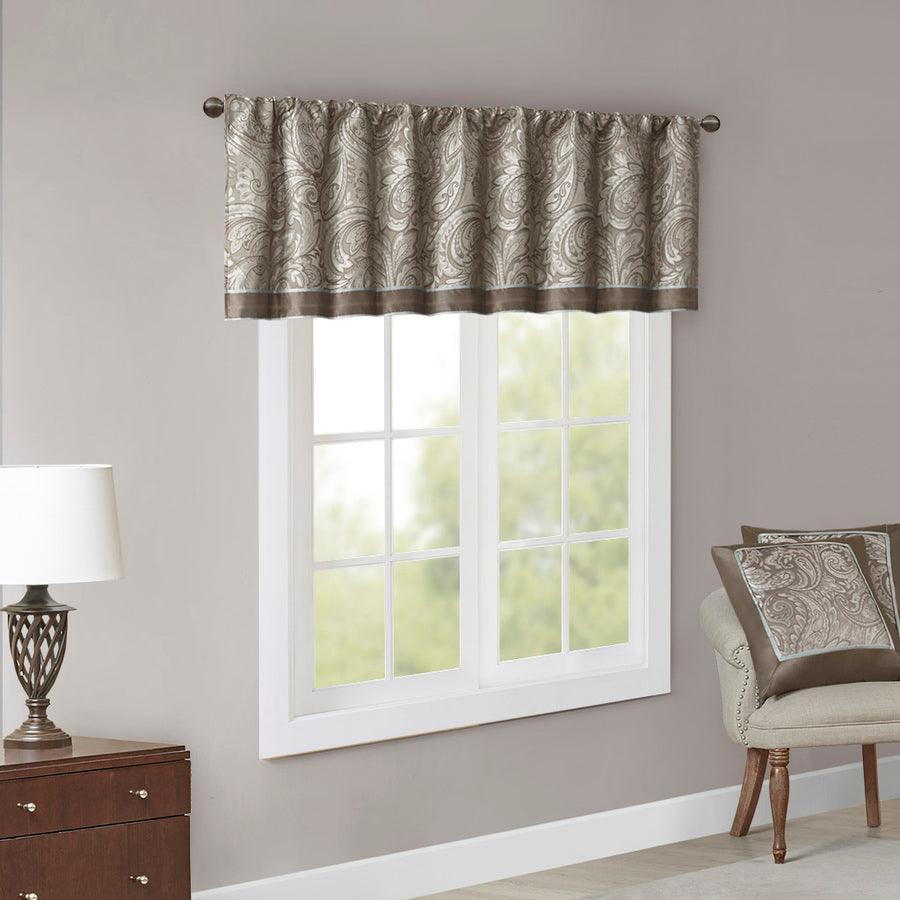 Olliix.com Curtains - Aubrey Traditional Jacquard Window Valance 50x18" Brown